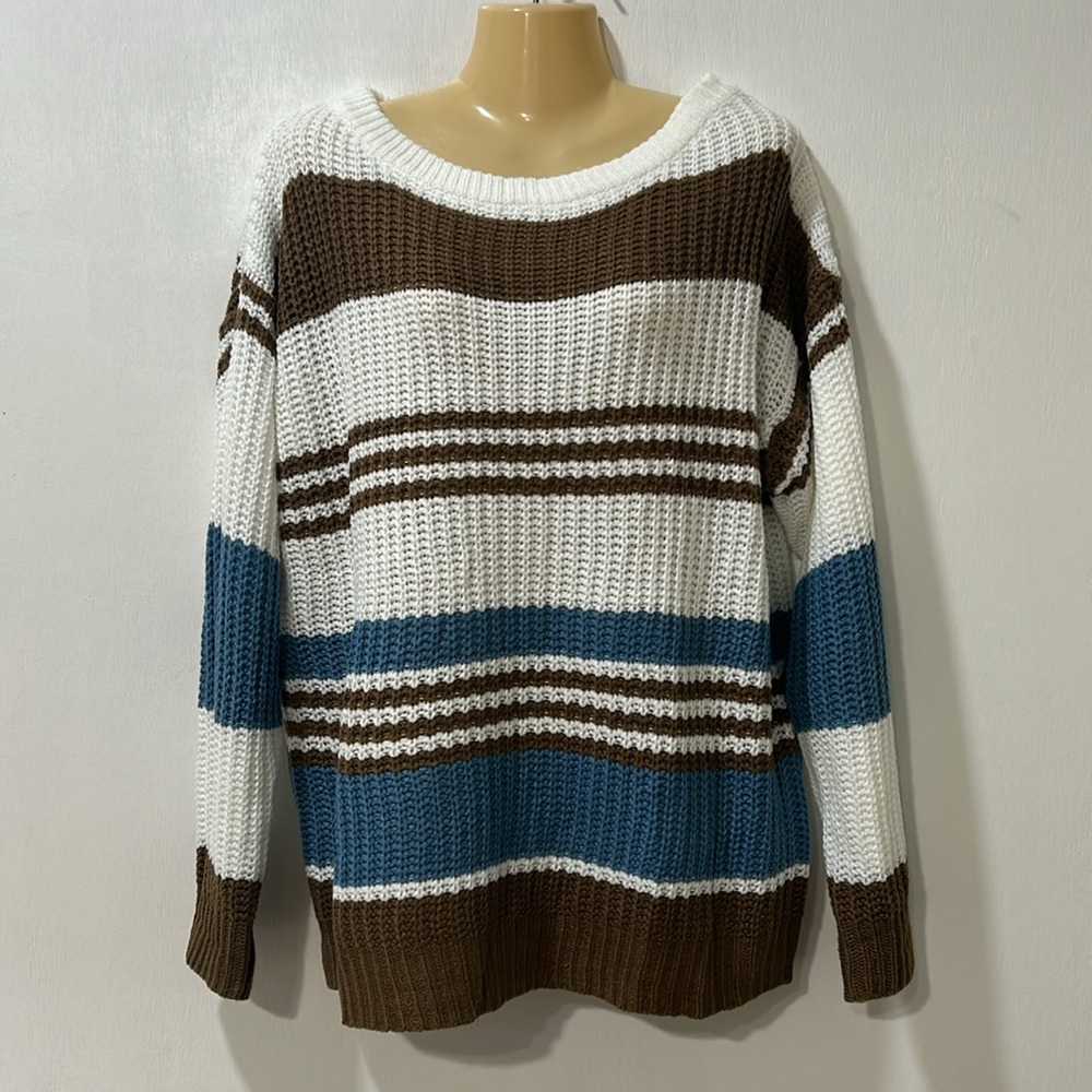 KIRUNDO WOMENS LIGHTWEIGHT SWEATER STRIPED SIZE LG NEW